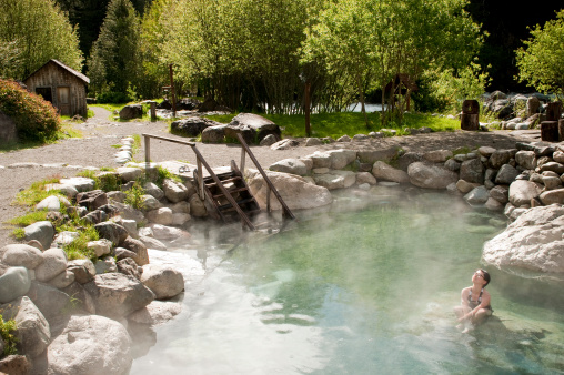 Enjoying a natural outdoor hot spring in Chile
