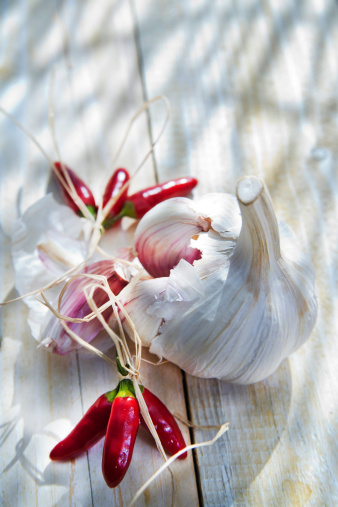 Essential Ingredients For Mediterranean Diet, Garlic And Chili