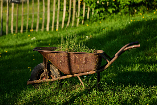 Wallonia, Ardennes, Belgium, old rusty wheelbarrow