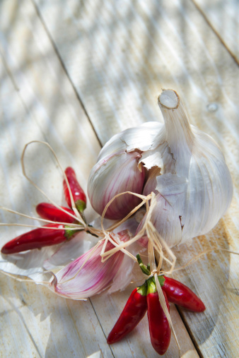 Essential Ingredients For Mediterranean Diet, Garlic And Chili