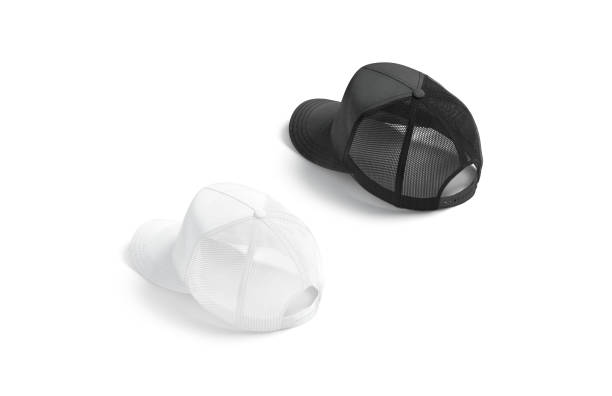 istock Blank black and white trucker hat mockup, back side view 1867687850