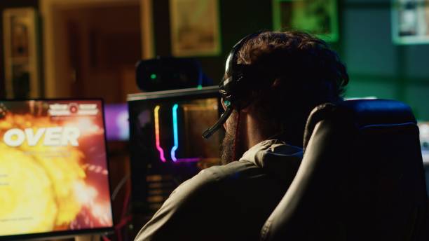 istock Mad player furiously yelling after getting flying spacecraft destroyed in game, 1867689956