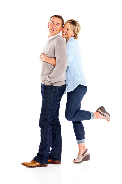 istock Happy mature couple together on white background 186769071