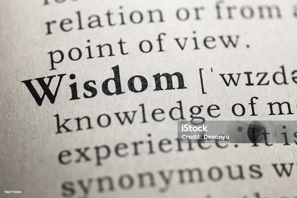 Wisdom Fake Dictionary, Dictionary definition of the word Wisdom. Wisdom Stock Photo