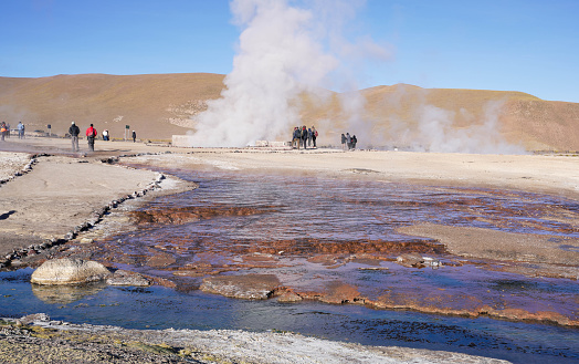 El Tatio, Chile -October 27 , 2023: tourists visiting geyser El Tatio in Chile
