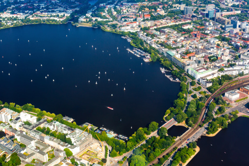 Aerial view of Hamburg - Alster lake
