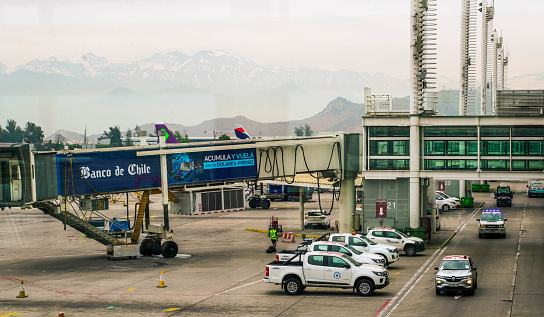 SANTIAGO DE CHILE, CHILE,October 20 , 2023 - Commercial plane parked at Santiago de Chile airport, Chile