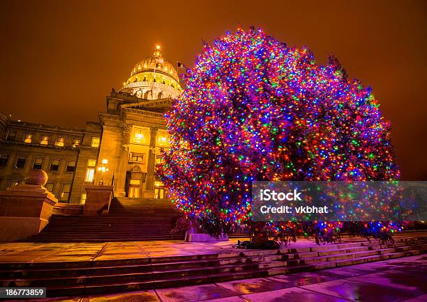 Capitolio Estatal De Idaho Y Árbol De Navidad En Boise Foto de stock y más banco de imágenes de Idaho