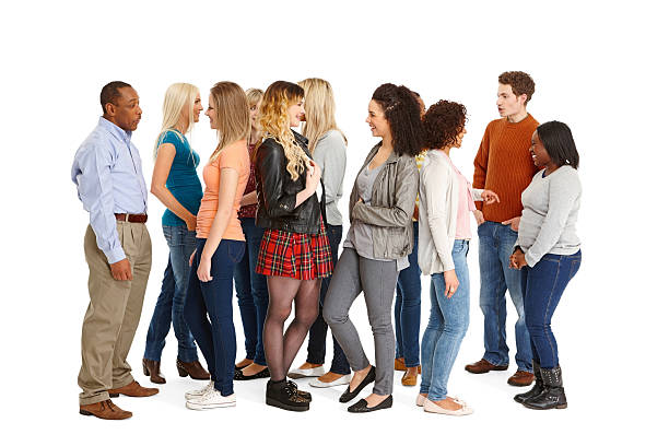 istock Large group of people talking with each other 186774133