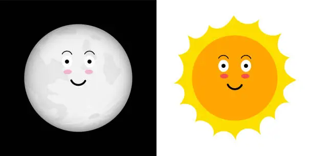 Vector illustration of Moon and sun illustration and icon.