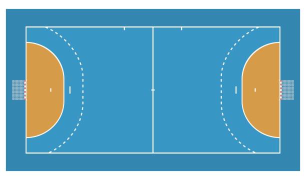 Handball field (top view) Handball court, with its markings and goals seen from above handball pitch stock illustrations