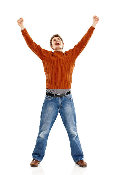 istock Young man celebrating his success on white 186774563