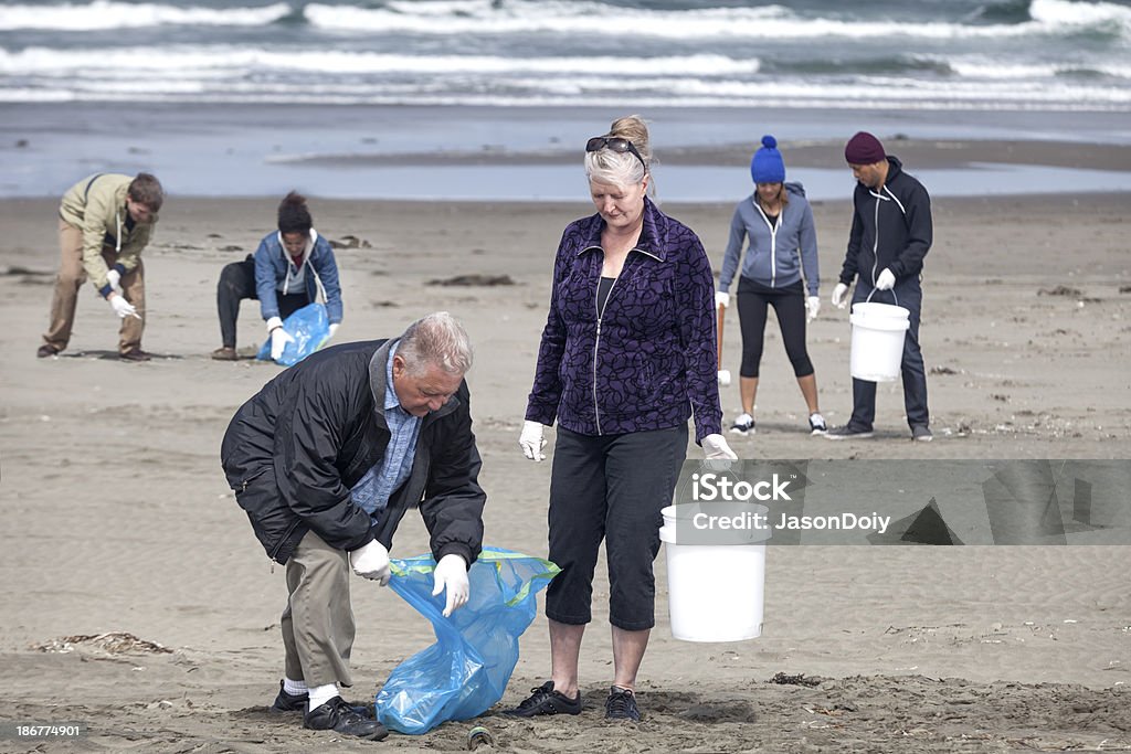 Limpeza da praia - Foto de stock de Grupo Multiétnico royalty-free