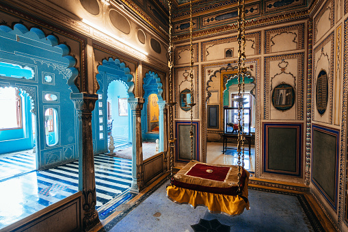 udaipur, india. 15th october, 2023: living quarters of udaipur city palace, india