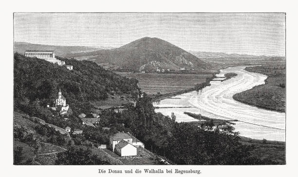 istock Danube and Walhalla near Regensburg, Bavaria, Germany, woodcut, published 1894 1867778623