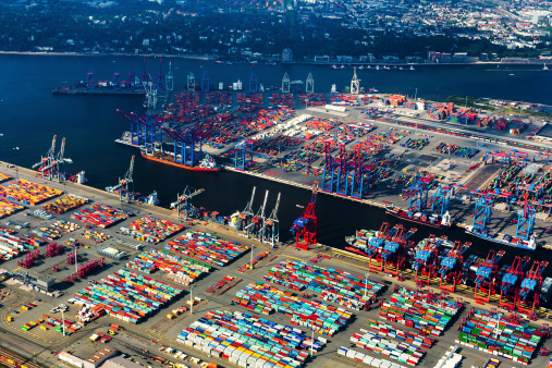 Aerial view of Hamburg Harbour, Cargo Terminal