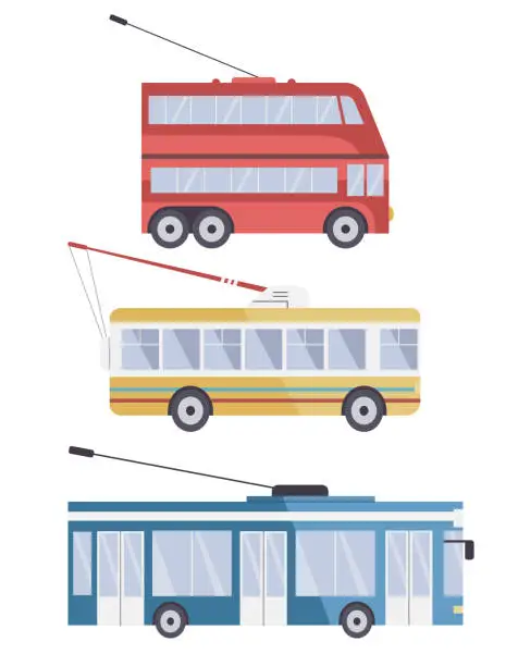 Vector illustration of Set with three different time period trolleybuses