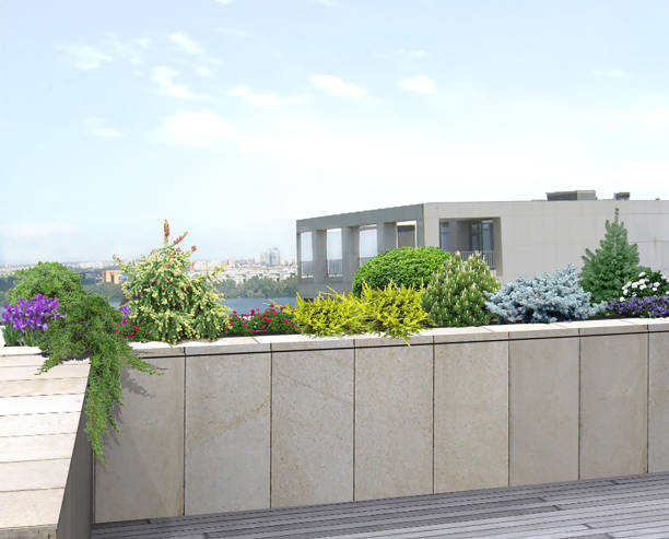 istock Terrace gardening as architectural highlight in housing project, 3D render 1867791326
