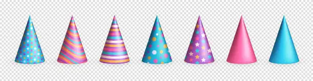 Vector illustration of Realistic colorful party hats for birthday celebration