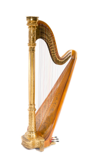 classical musical instrument harp on a white background