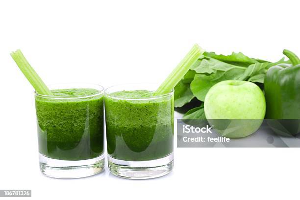 Green Juice And Vegetable Variety Isolated On White Background Stock Photo - Download Image Now