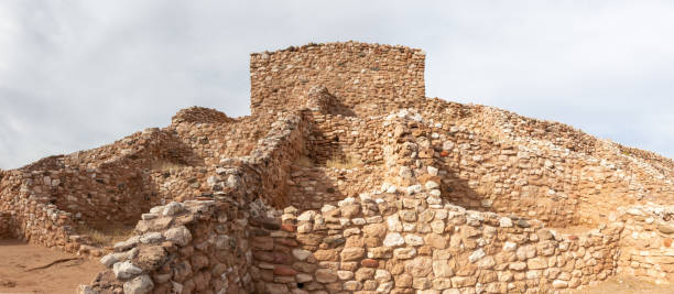 Ancient Native Apache Indian Pueblo Old Indigenous Sinagua Stone Ruins Panoramic Exterior View