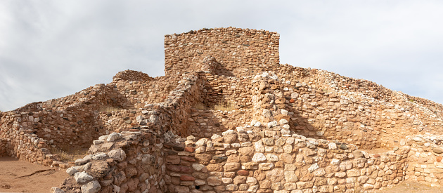 Ancient Native Apache Indian Pueblo Old Indigenous Sinagua Stone Ruins Panoramic Exterior View