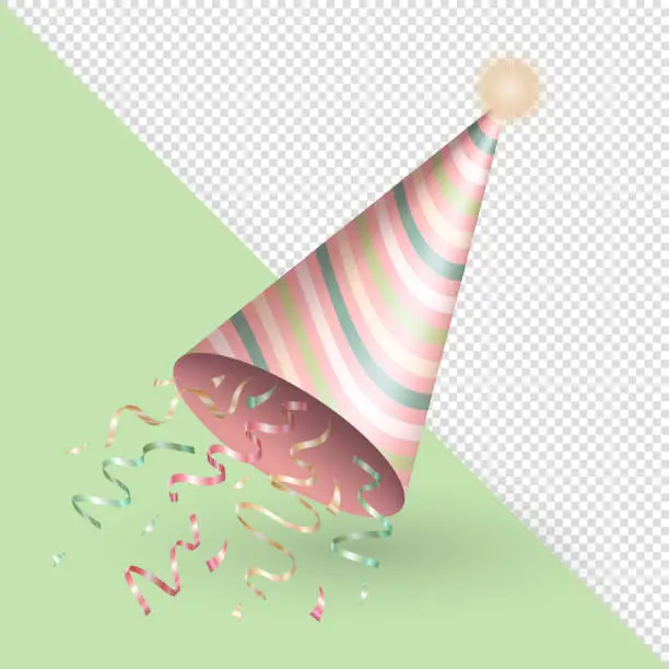 Vector illustration of Cute 3d party hat with streamers explosion