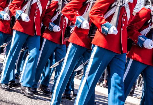 Royal Danish life guards marching in gala uniforms