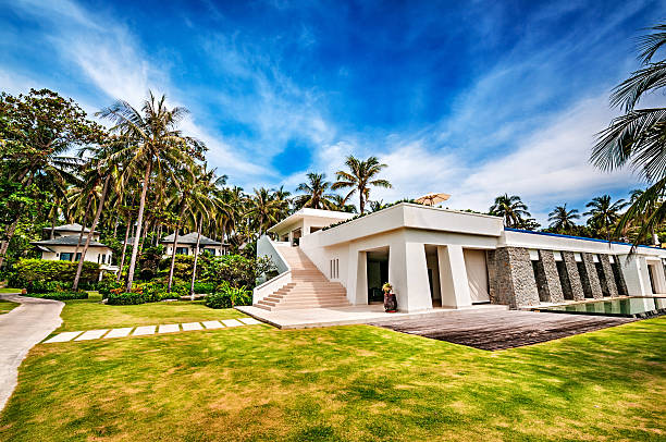 Digitally generated exclusive and luxurious residential house/villa with swimming pool in a exotic/south American environment/location.\n\nThe scene was created in Autodesk® 3ds Max 2022 with V-Ray 5 and rendered with photorealistic shaders and lighting in Chaos® Vantage with some post-production added.