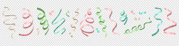 Vector illustration of Set of realistic colorful party streamers, coil ribbon serpentine on transparent background.