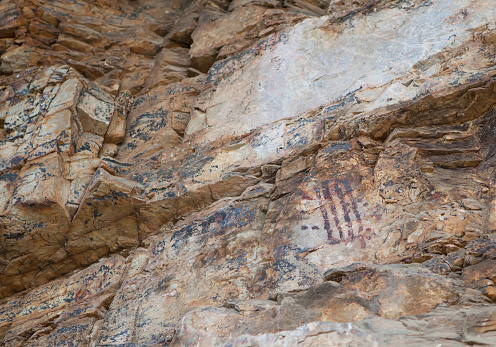 Cave paintings of Chiquita Rock shelter at Villuercas geopark. Canamero, Caceres, Extremadura, Spain