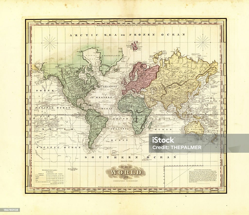 Weltkarte 1823 - Lizenzfrei Alt Stock-Illustration