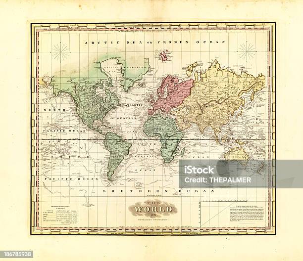 Weltkarte 1823 Stock Vektor Art und mehr Bilder von Alt - Alt, Altertümlich, Antiquität