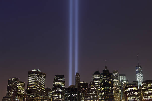 September 11th World Trade Center Memorial Lights New York 2006 stock photo