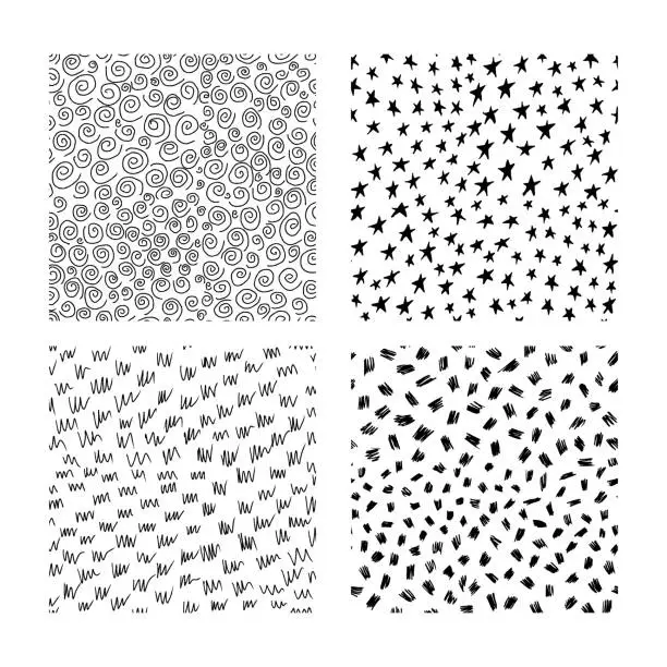 Vector illustration of Hand drawn ink abstract seamless textures