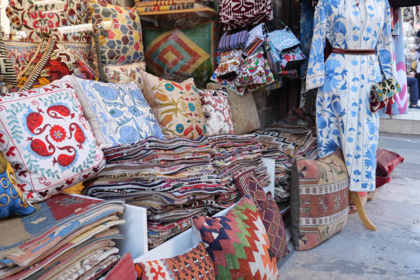 istock Colourful cushions on display for sale in a traditional Turkish Bazaar. 1867878773