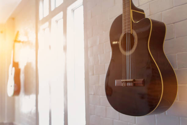 istock Guitars that were kept in the music practice room It is a guitar that is provided for musicians to practice and learn before performing in order to reduce the mistake of playing guitar on stage. 1867888089