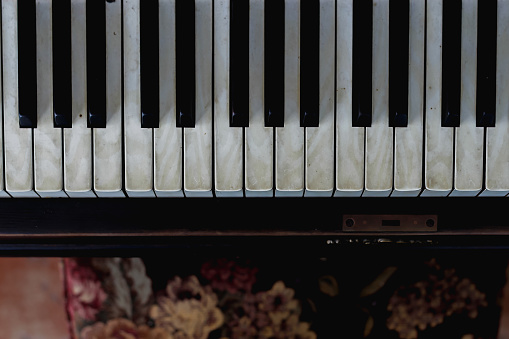 Detail of white piano keyboard