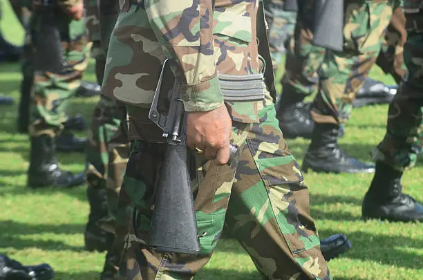 army soldier in camouflage uniform with machine gun