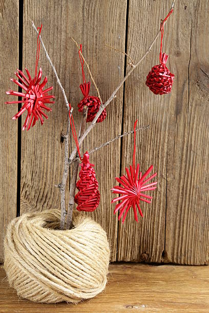 istock Christmas decorations on a dry branch of tree 186791943