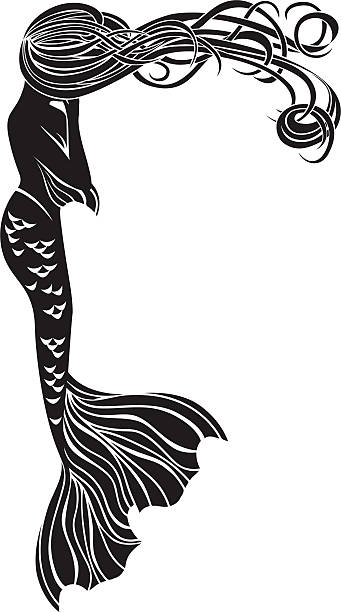 Crying mermaid stencil vector art illustration