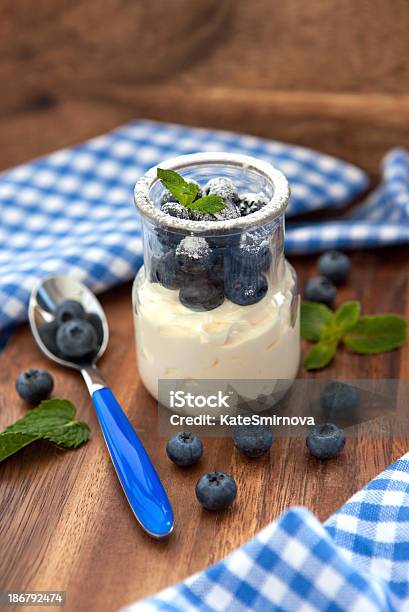 Fresh Yogurt With Blueberry And Mint In A Glass Jar Stock Photo - Download Image Now