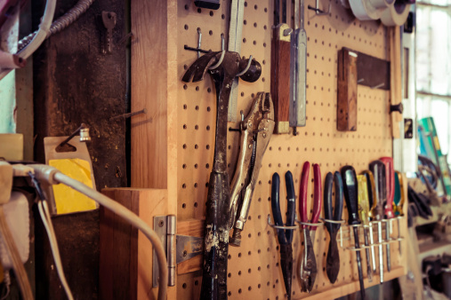 Woodcarving Tools Hanging In Workshop
