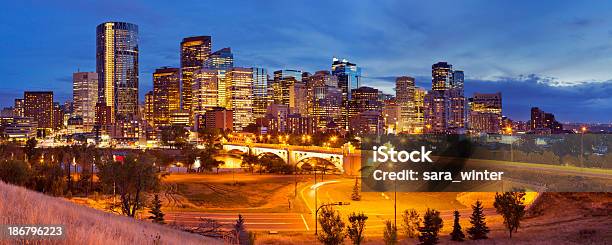 Skyline Of Calgary Alberta Canada At Night Stock Photo - Download Image Now - Alberta, Architecture, Bridge - Built Structure
