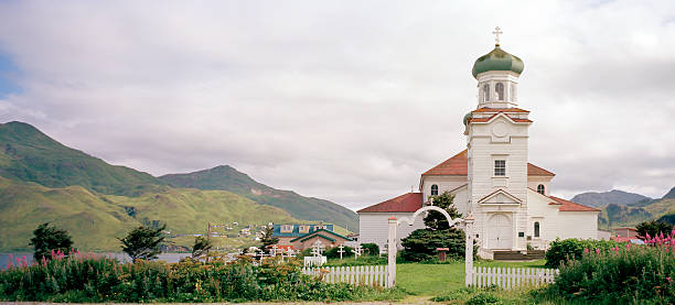 This church, sitting alongside Iliuliuk Bay, is the central feature of the village here. It is properly called \