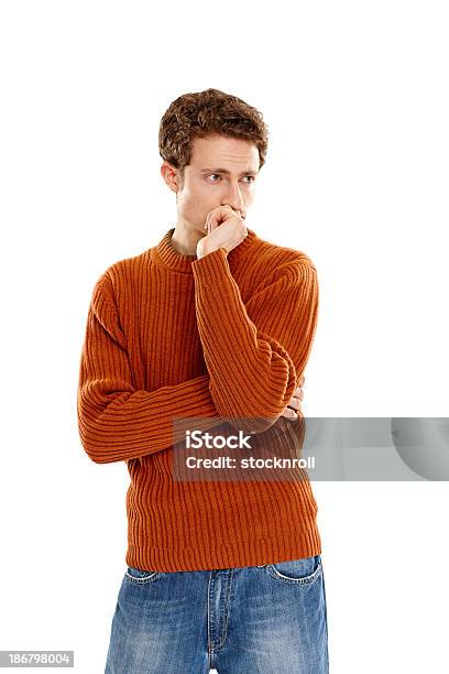 Thoughtful Young Man Looking Away On White Stock Photo - Download Image Now - 20-24 Years, 20-29 Years, Adult