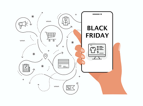 Black Friday Related Vector Banner Design Concept. Global Multi-Sphere Ready-to-Use Template. Web Banner, Website Header, Magazine, Mobile Application etc. Modern Design.