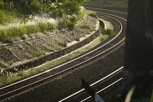 Curved railroad tracks