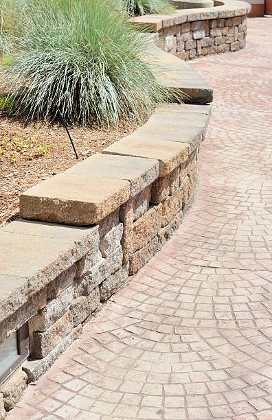 istock Landscaping job with stone path and raised flowerbed 186801072
